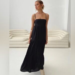 Princess Polly Dunster Maxi Dress black tiered size 8